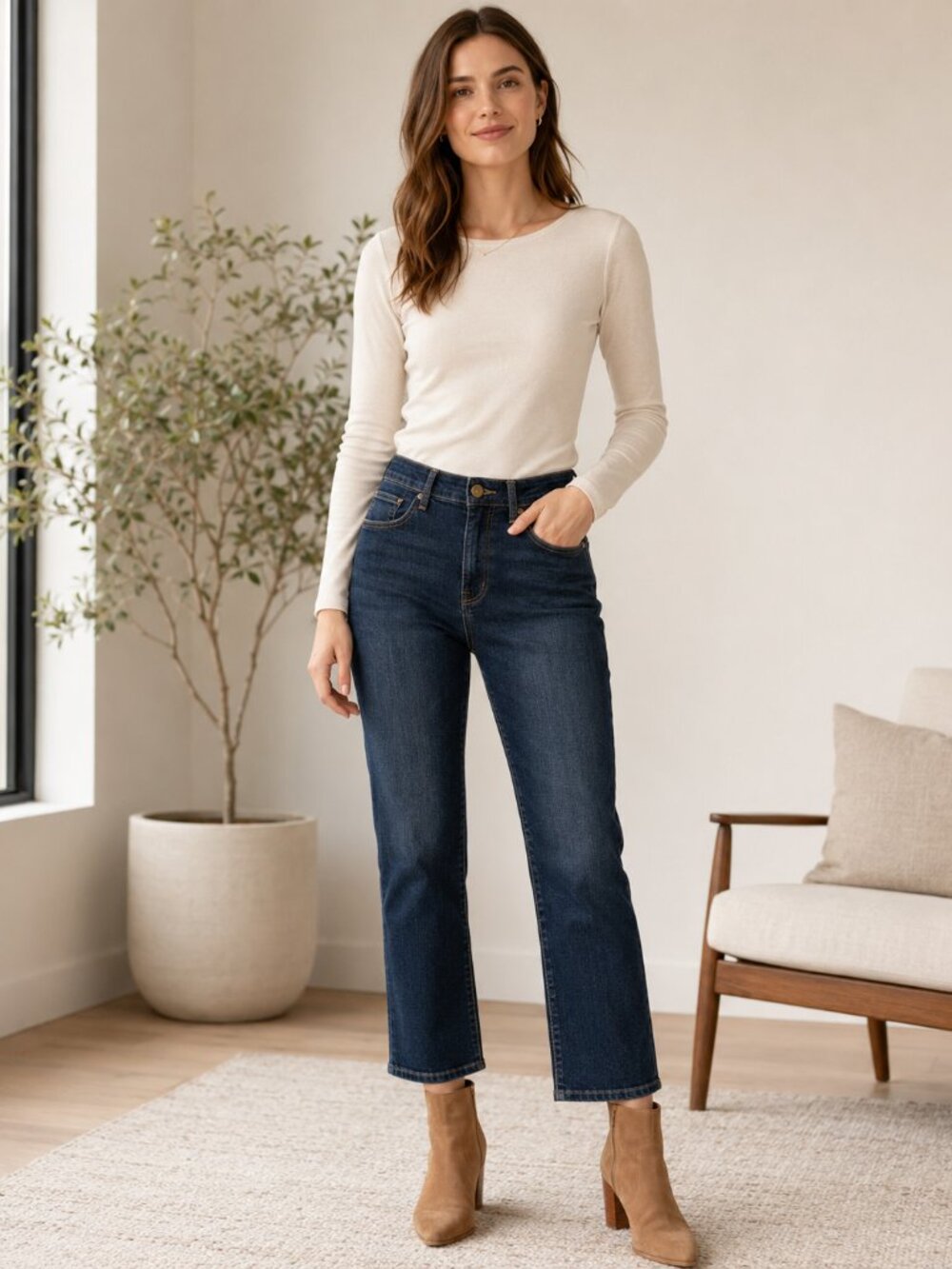 FRAME Le High Straight Crop Jeans Size 26 Dark Wash Stretch Denim